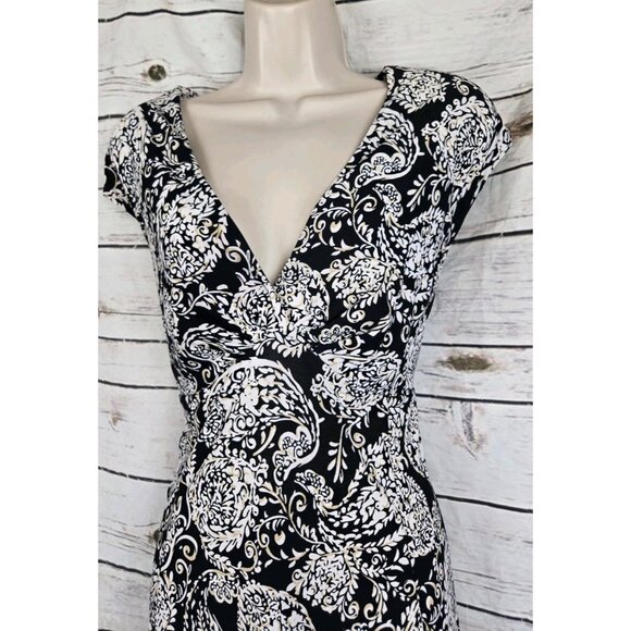 Chaps Black Floral Knit Midi Dress XL Midi 90's Fit & Flare Y2K - Picture 3 of 6